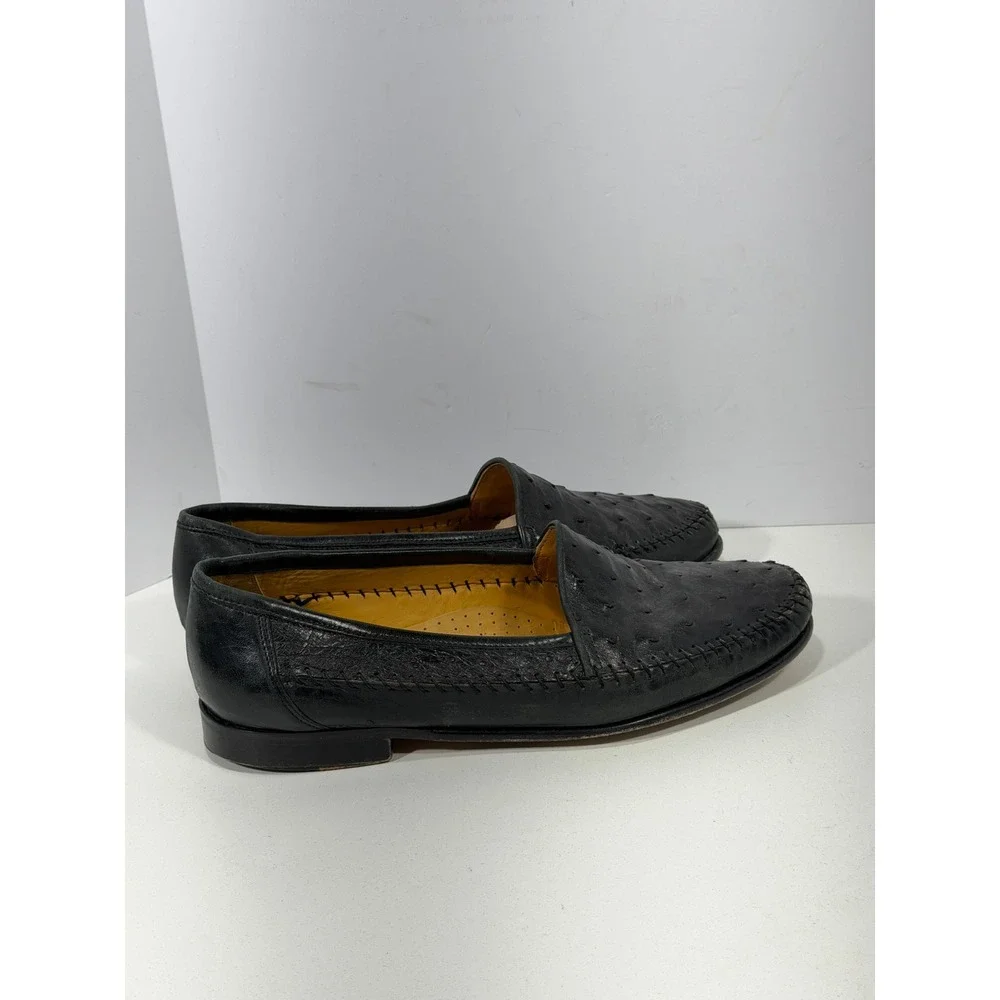 Mario Campatelli MC Italy Mens Ostrich Leather Loafers Black‎ Shoes 10.5 vintage